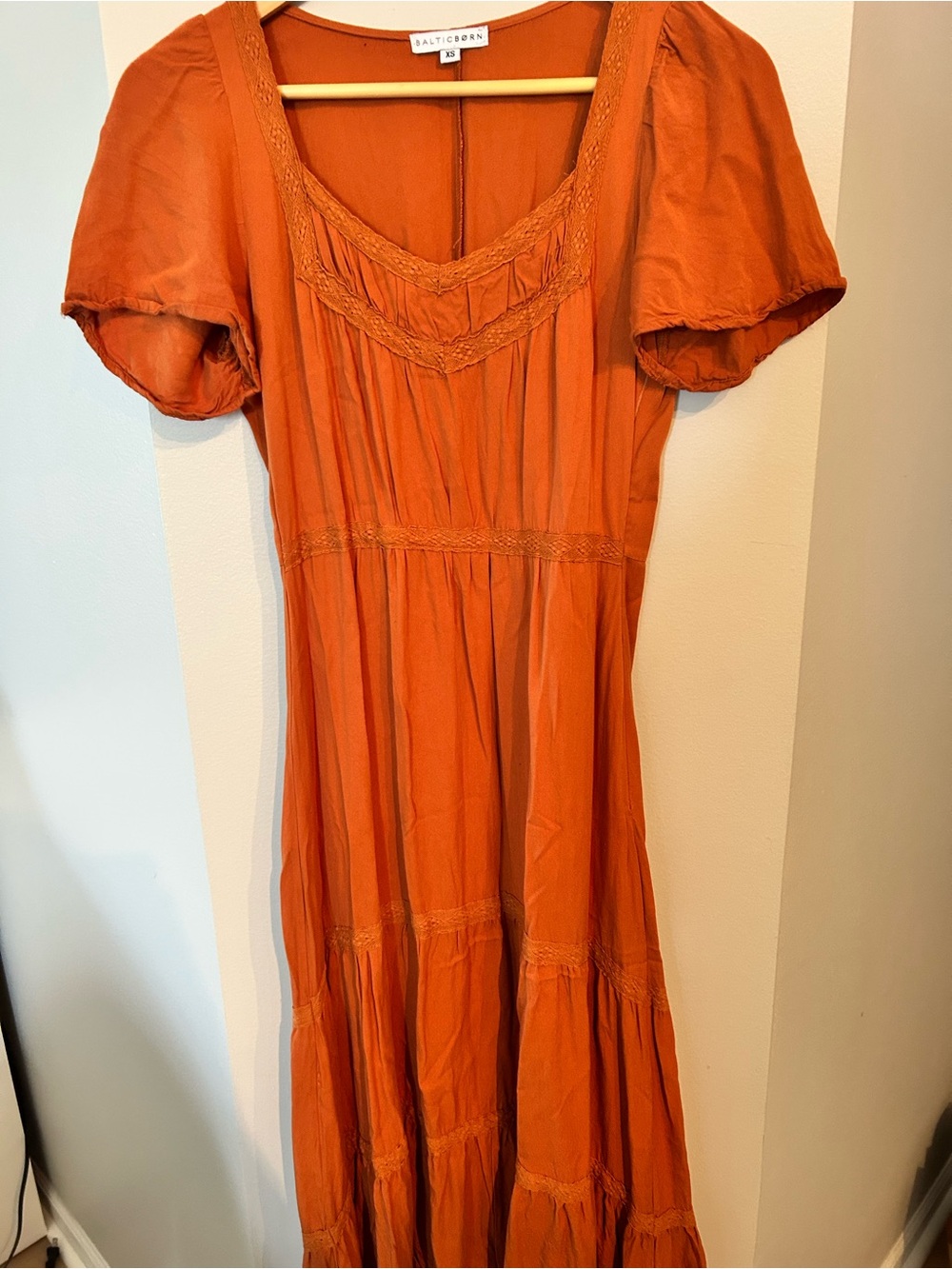 Baltic Born Rust Orange Puff Sleeve Maxi Dress